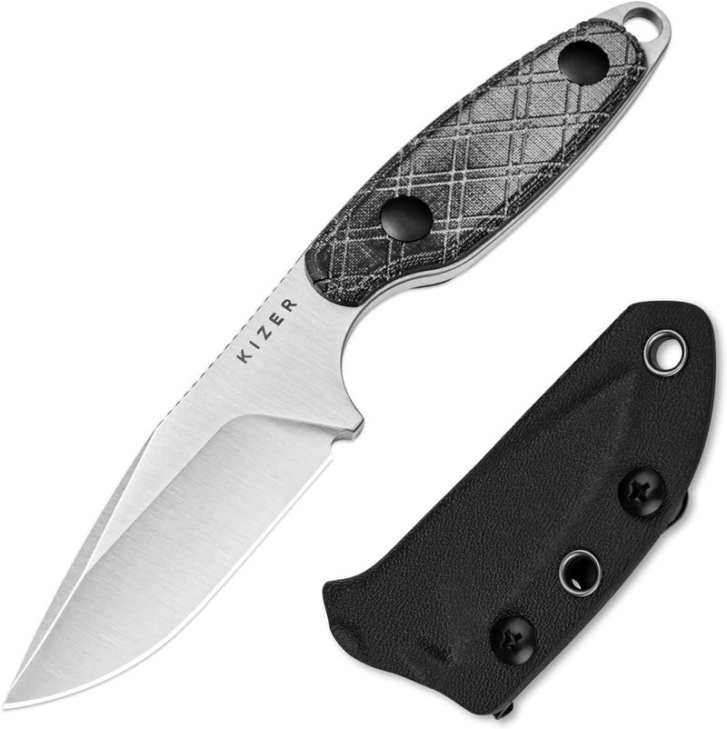 KIZER Muskrat Fixed Blade Knife, 3.15 In 154CM Argyle Pattern Black Micarta Handle, EDC Knife for Men Women, Outdoor Hunting Hiking Survival Camping Knives with Sheath, 1064M1 - Image 1